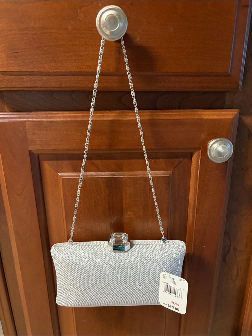 NWT Jessica McClintock Silver Textured Evening Clutch with Chain Strap